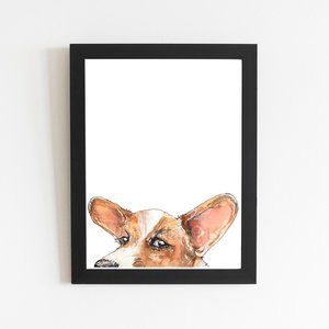 Side Eye Corgi Art Print, Watercolor Dog Illustration Drawing, Wall Art Work